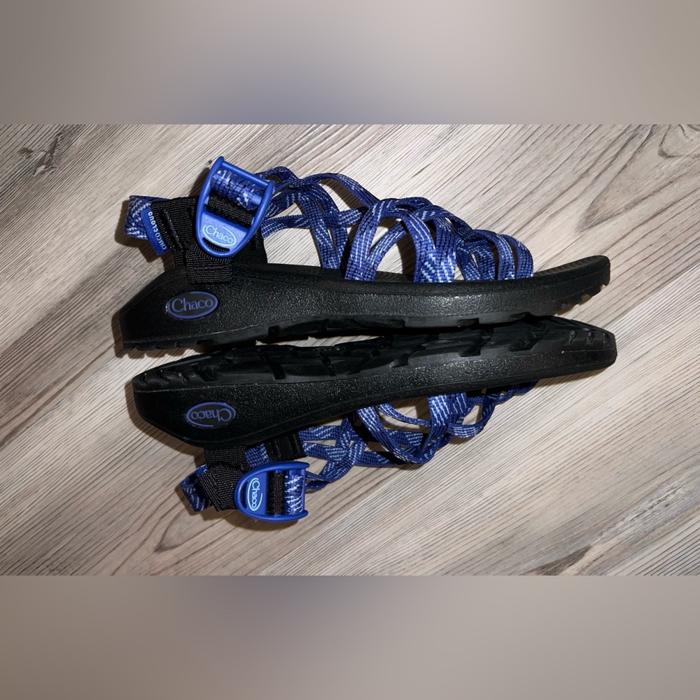 Chaco Womens Size 8 Us Ecotread Adjustable Strap Toe Strappy Sandals Slides Blue View 3